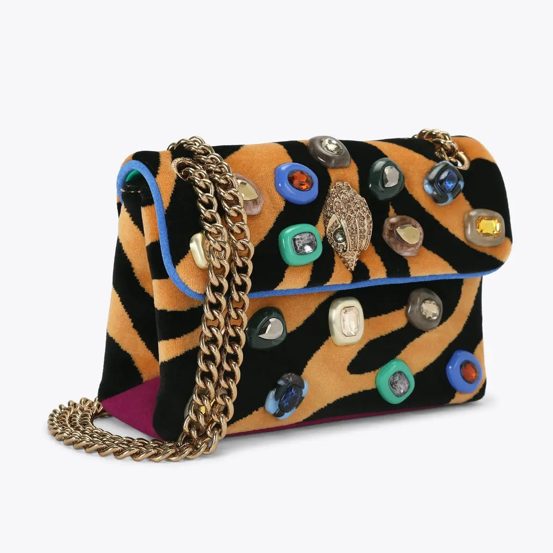 Borsa Mini Kensington Ophelia in velluto con stampa tigrata Kurt Geiger