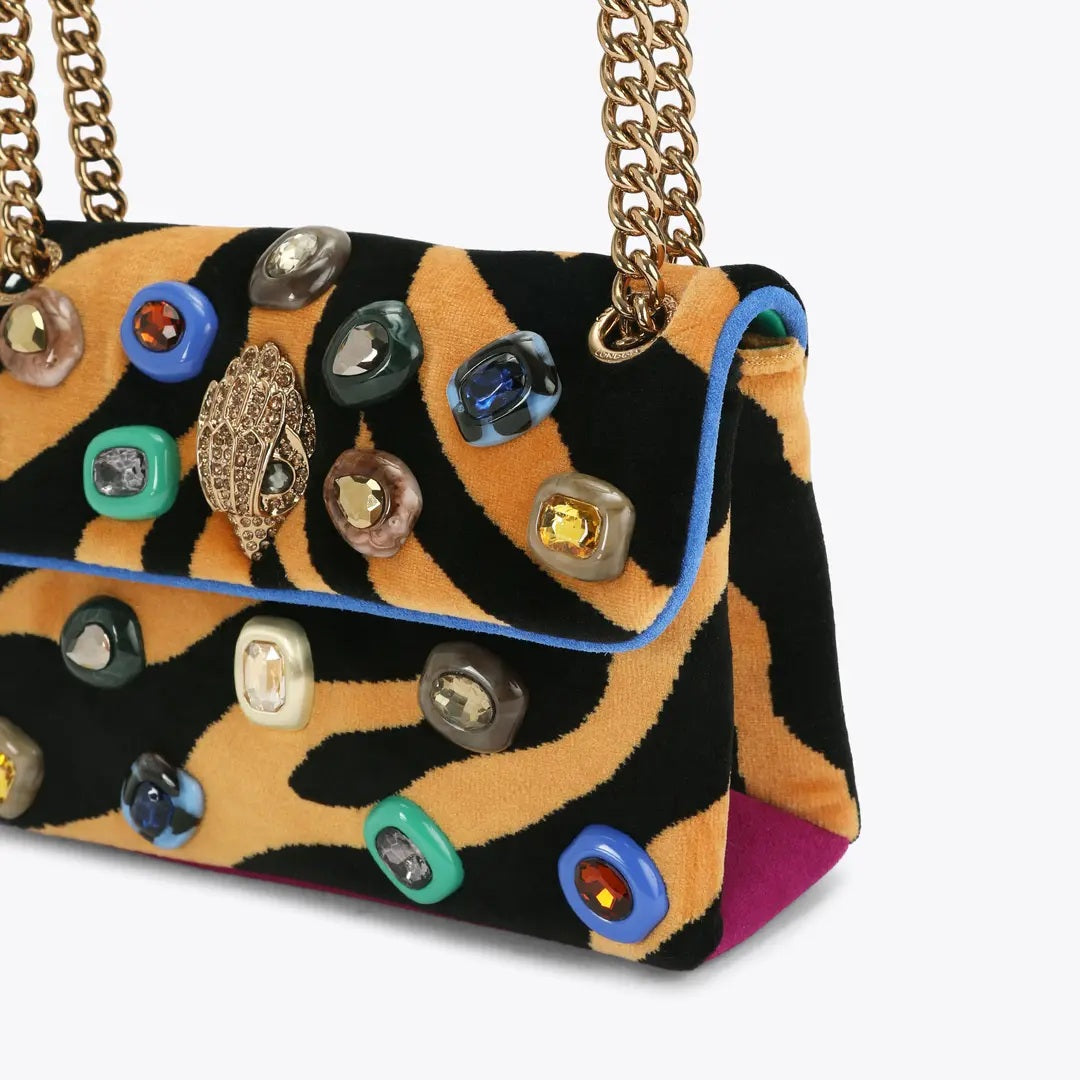 Borsa Mini Kensington Ophelia in velluto con stampa tigrata Kurt Geiger