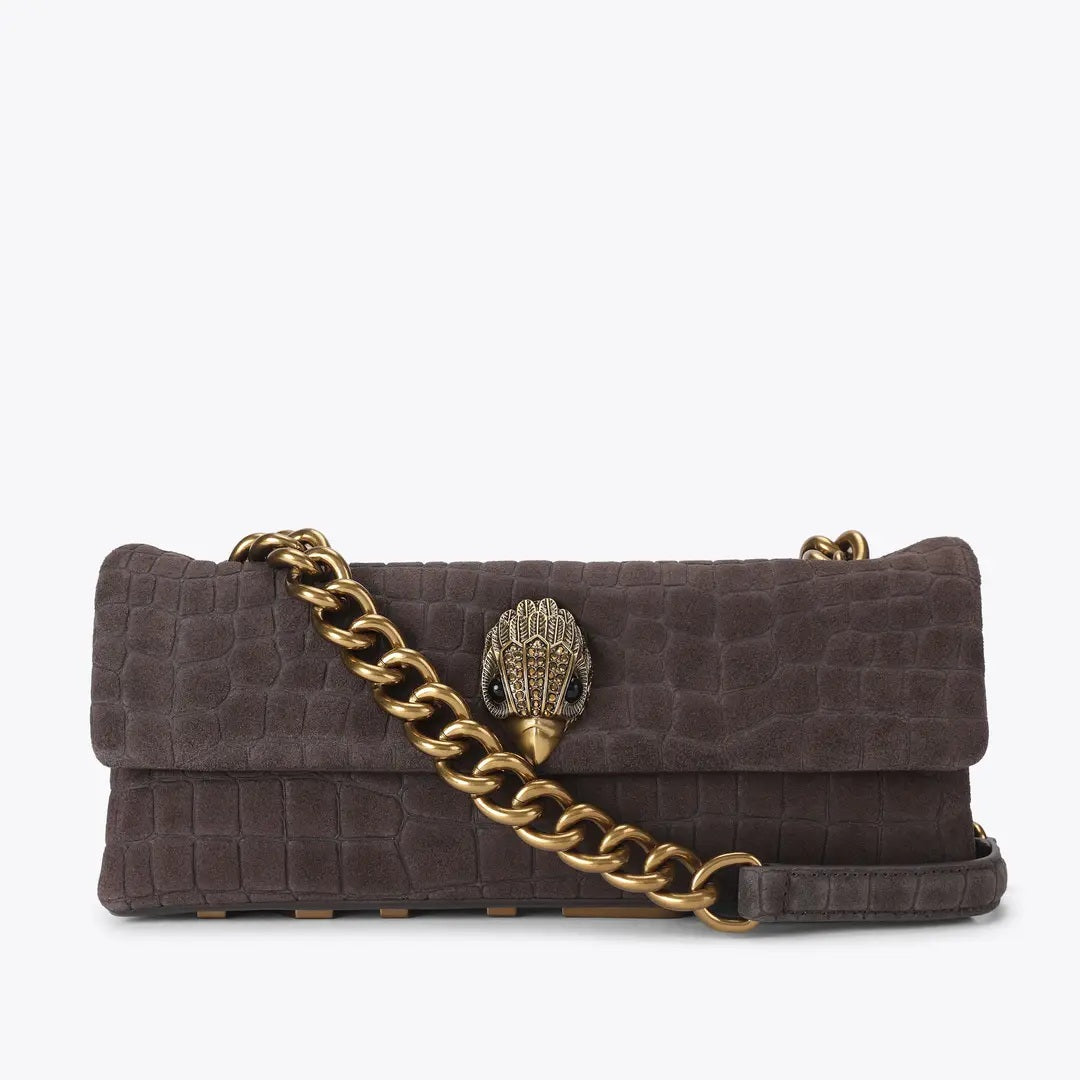 Borsa Kensington East West in pelle scamosciata con stampa coccodrillo Kurt Geiger