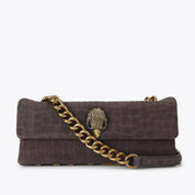 Borsa Kensington East West in pelle scamosciata con stampa coccodrillo Kurt Geiger