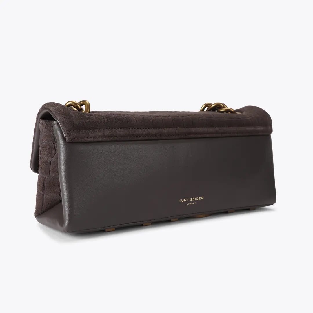 Borsa Kensington East West in pelle scamosciata con stampa coccodrillo Kurt Geiger
