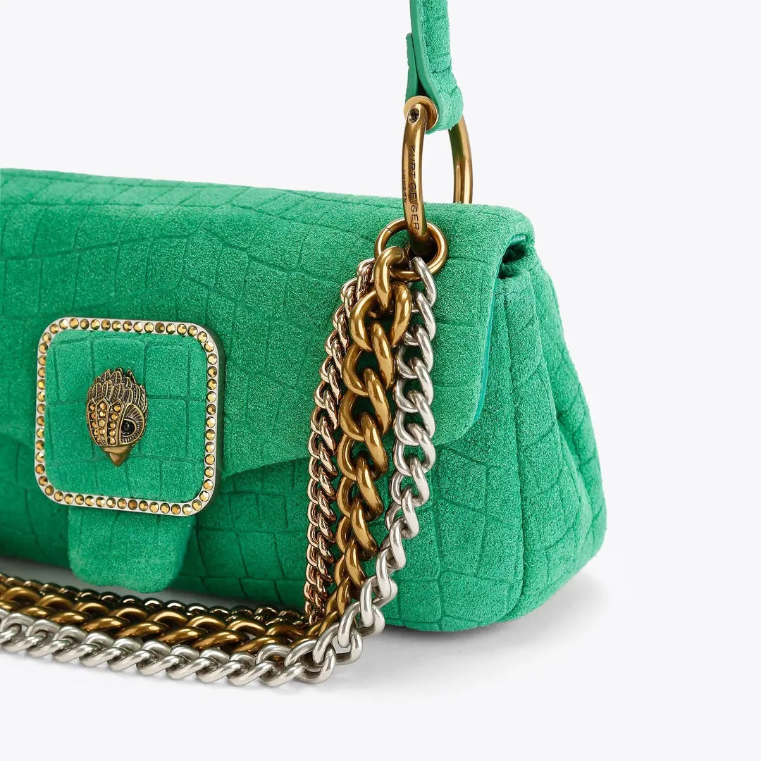 Borsa Mini Pimlico Bag Chain in pelle scamosciata con stampa coccodrillo Kurt Geiger