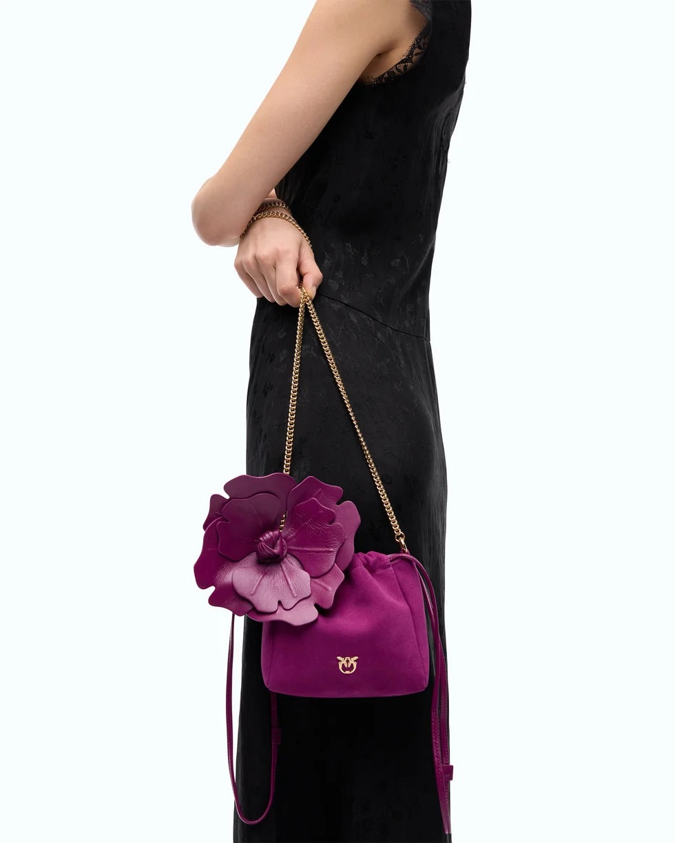 Borsa Pouch Flower Suede Pinko