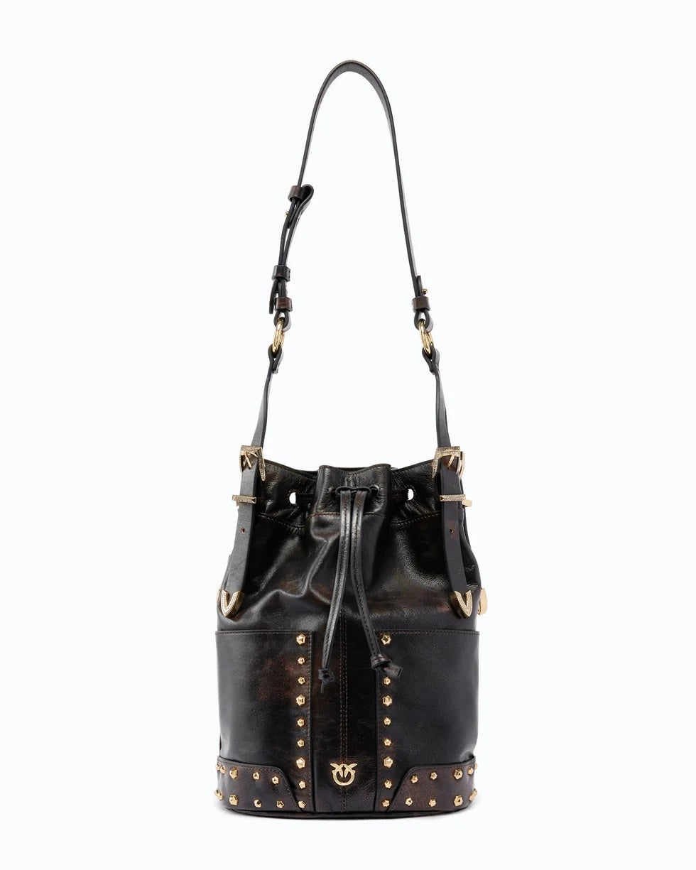 Pinko Leather Mini Patch Bucket Bag