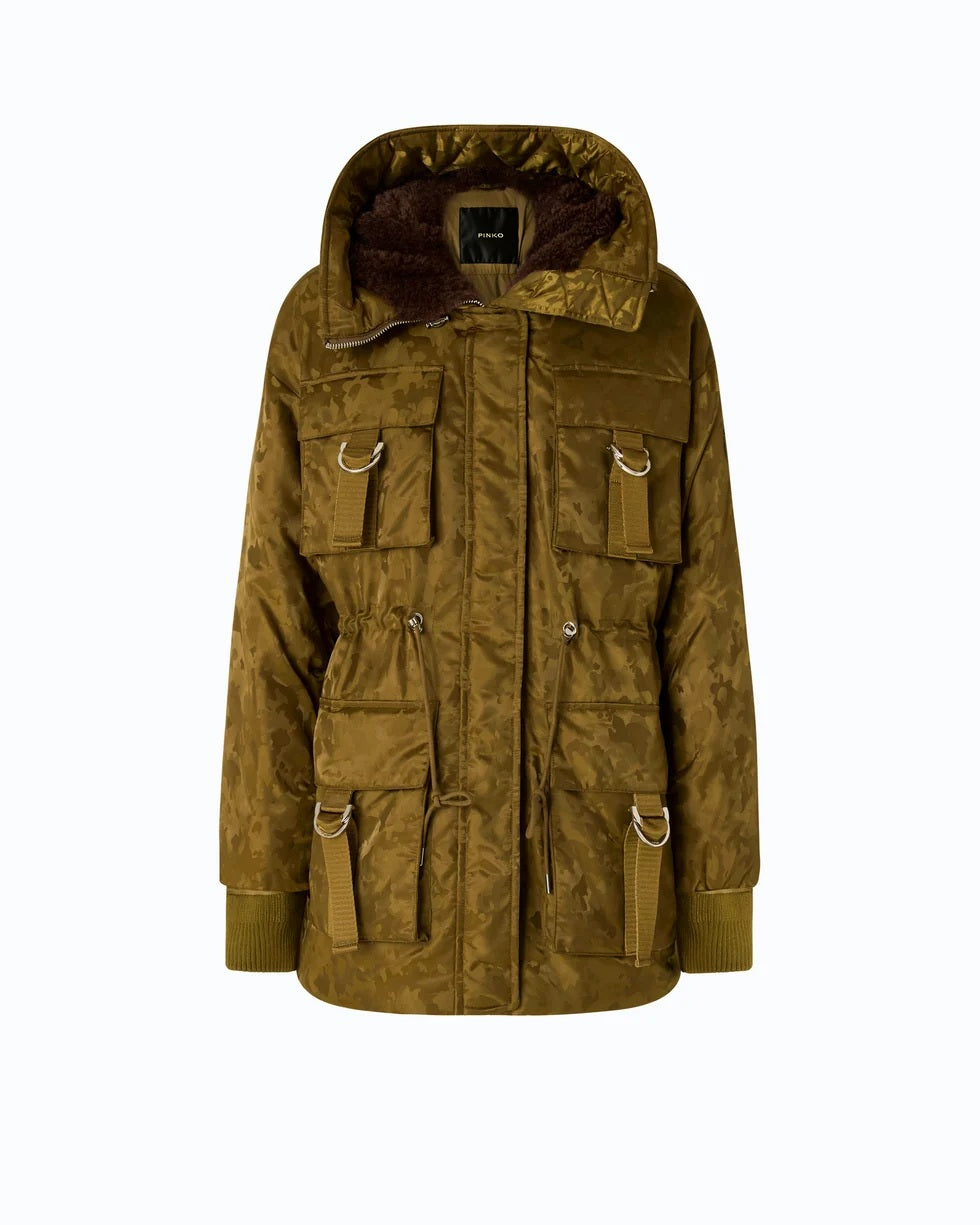 Piumino Passito in raso tecnico camouflage Pinko
