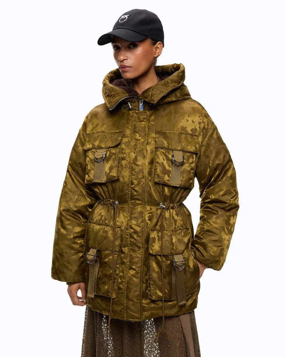 Piumino Passito in raso tecnico camouflage Pinko