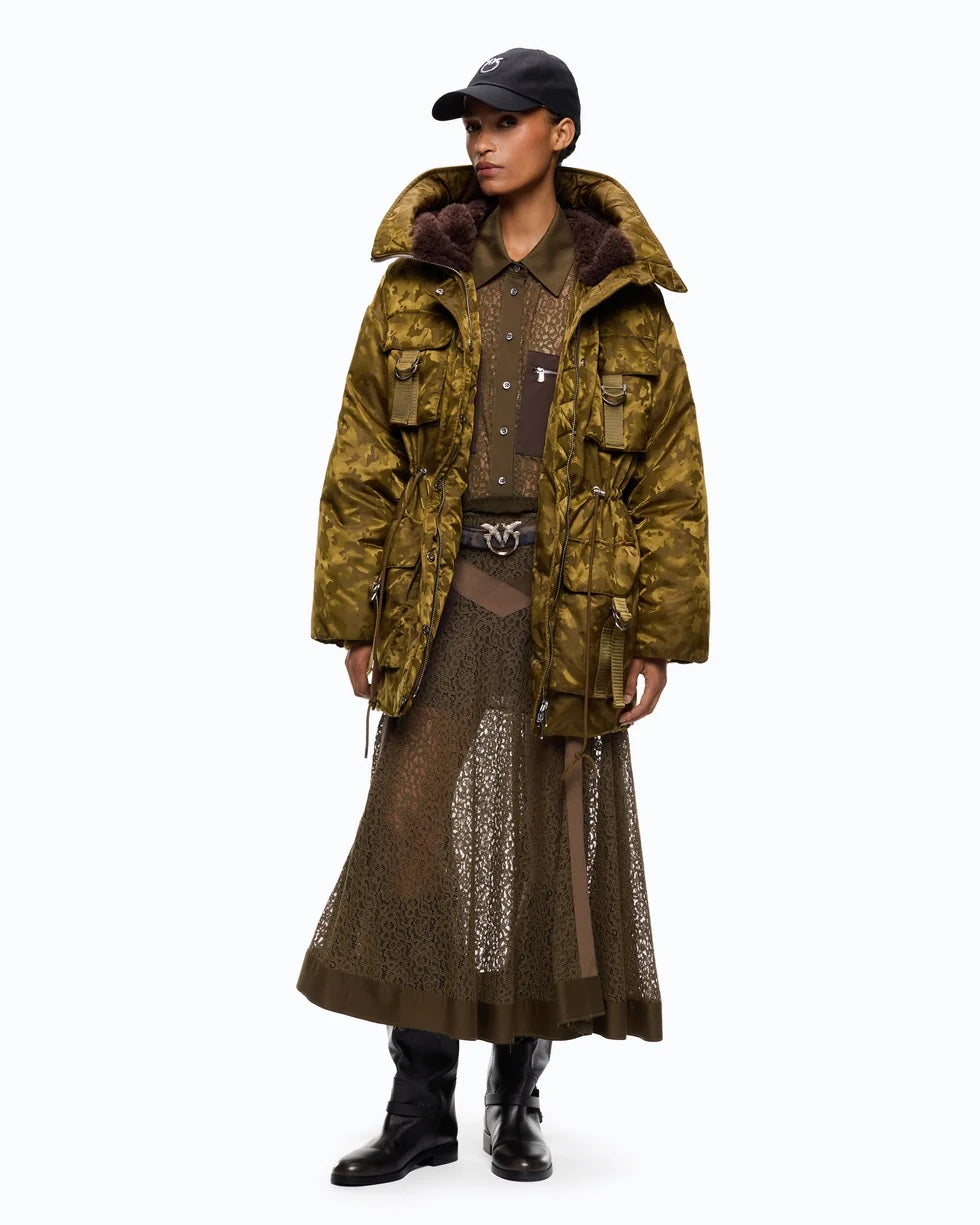 Piumino Passito in raso tecnico camouflage Pinko