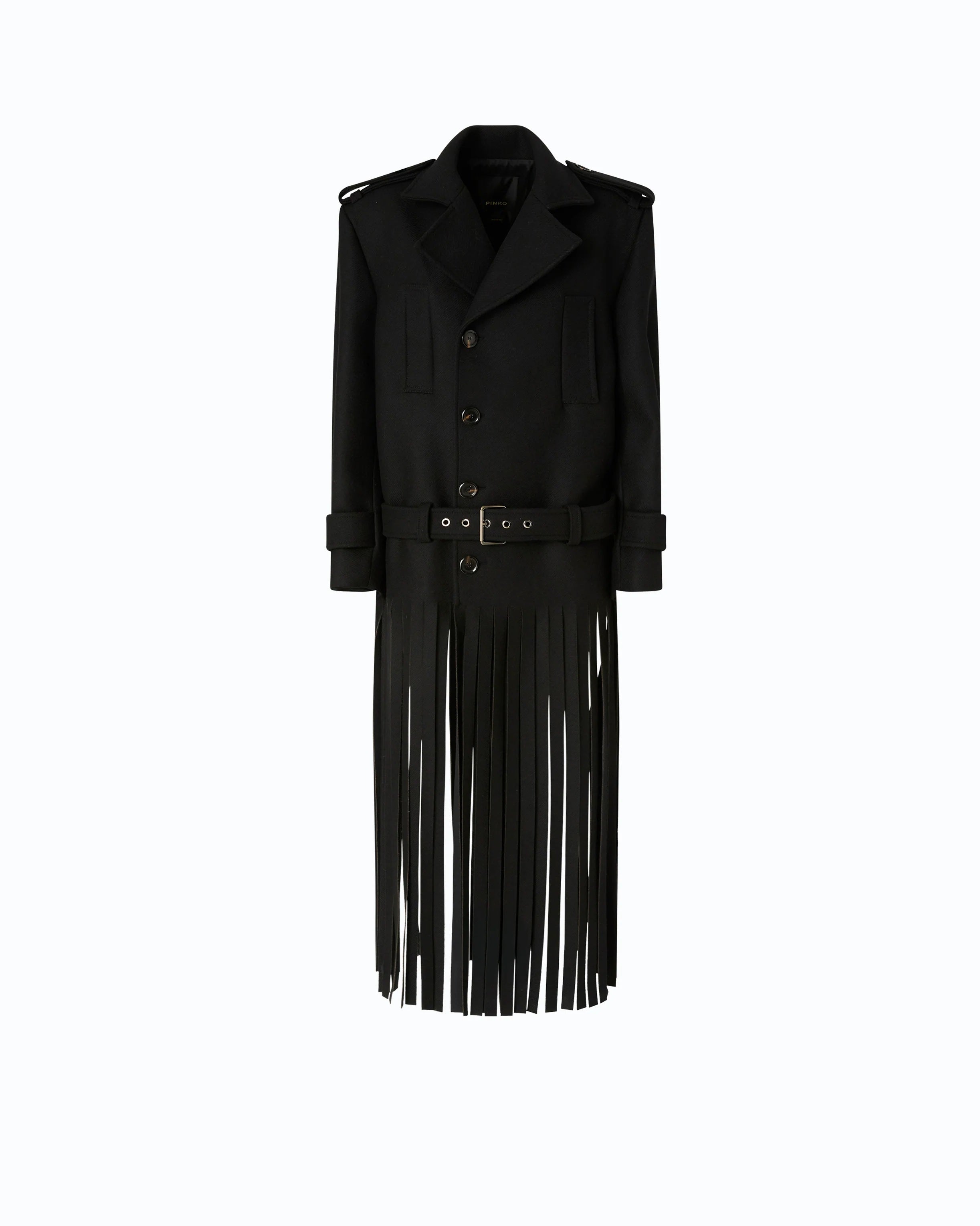 Pinko Testarossa wool-blend coat with fringe