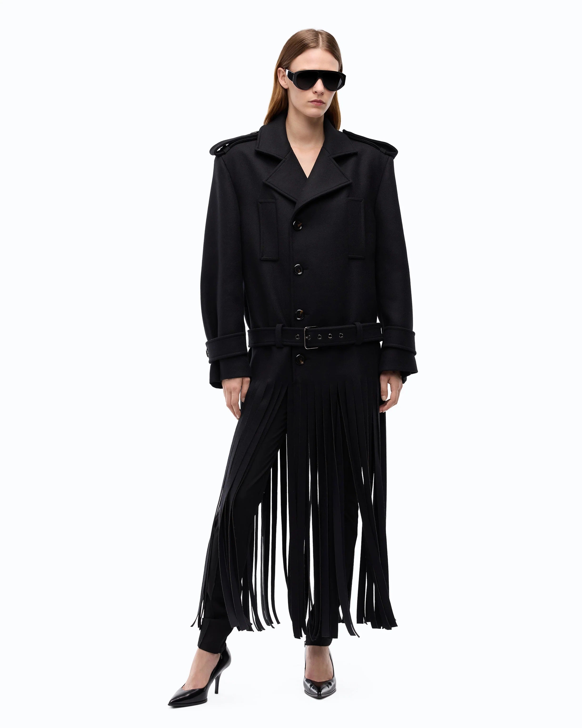 Pinko Testarossa wool-blend coat with fringe