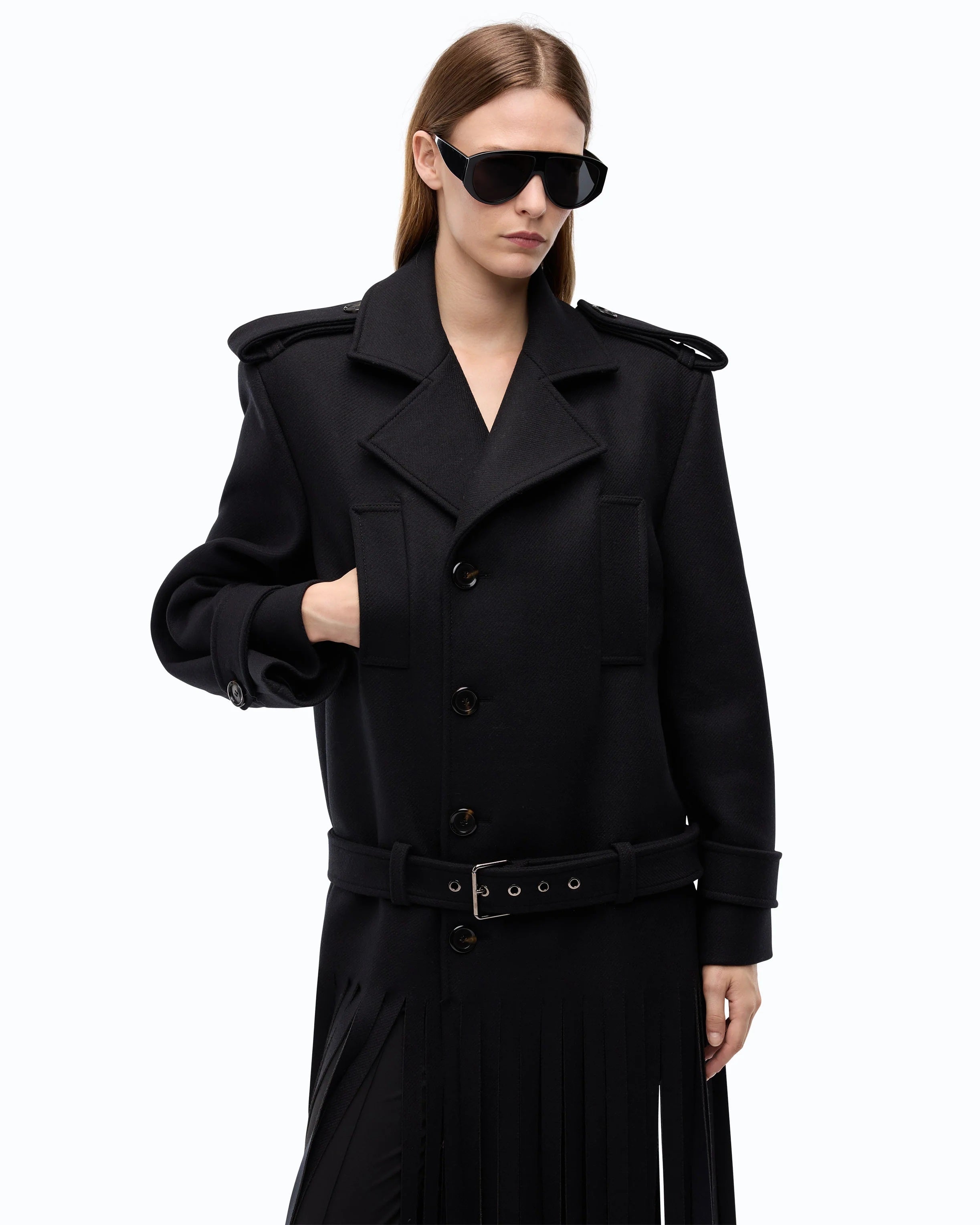 Pinko Testarossa wool-blend coat with fringe
