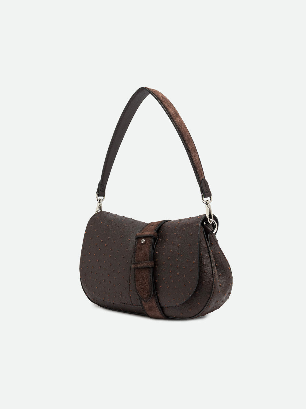 Borsa a spalla Helena Round in pelle con stampa struzzo Gianni Chiarini