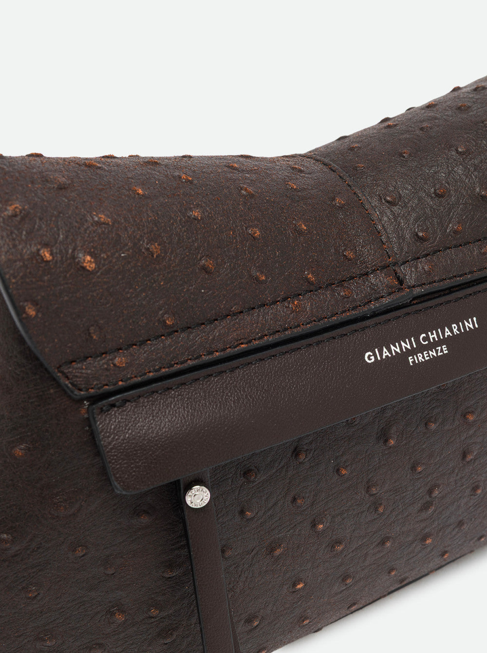 Borsa a spalla Helena Round in pelle con stampa struzzo Gianni Chiarini