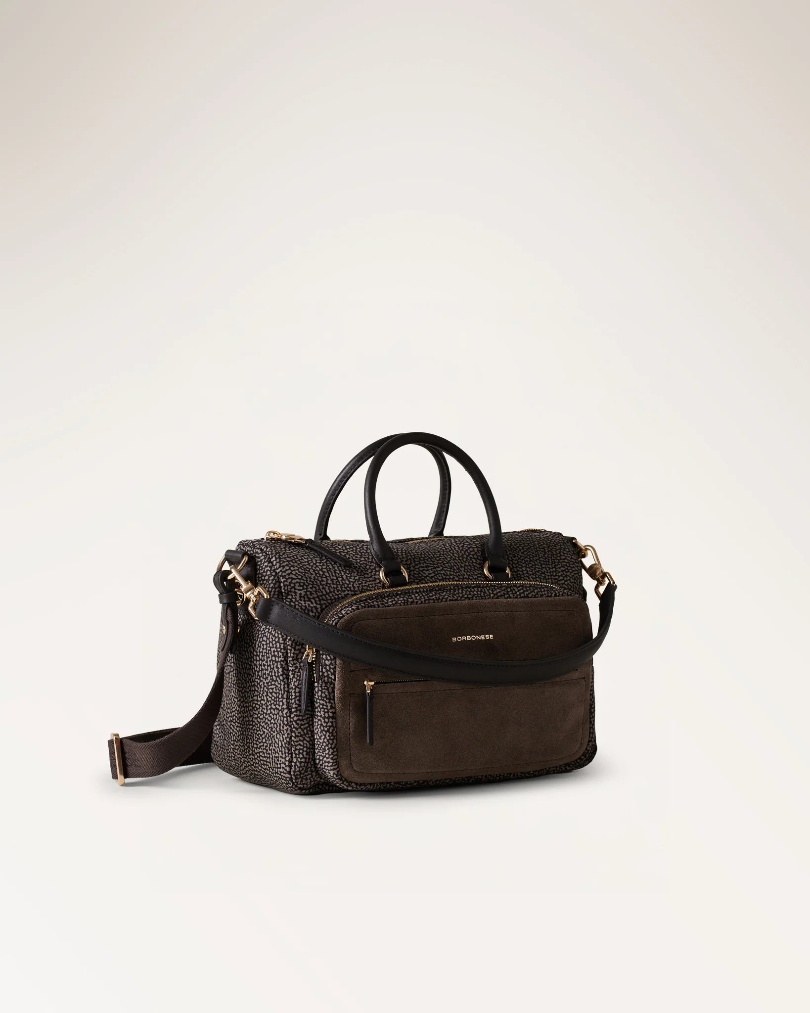 Borsa a mano in nylon e pelle Borbonese