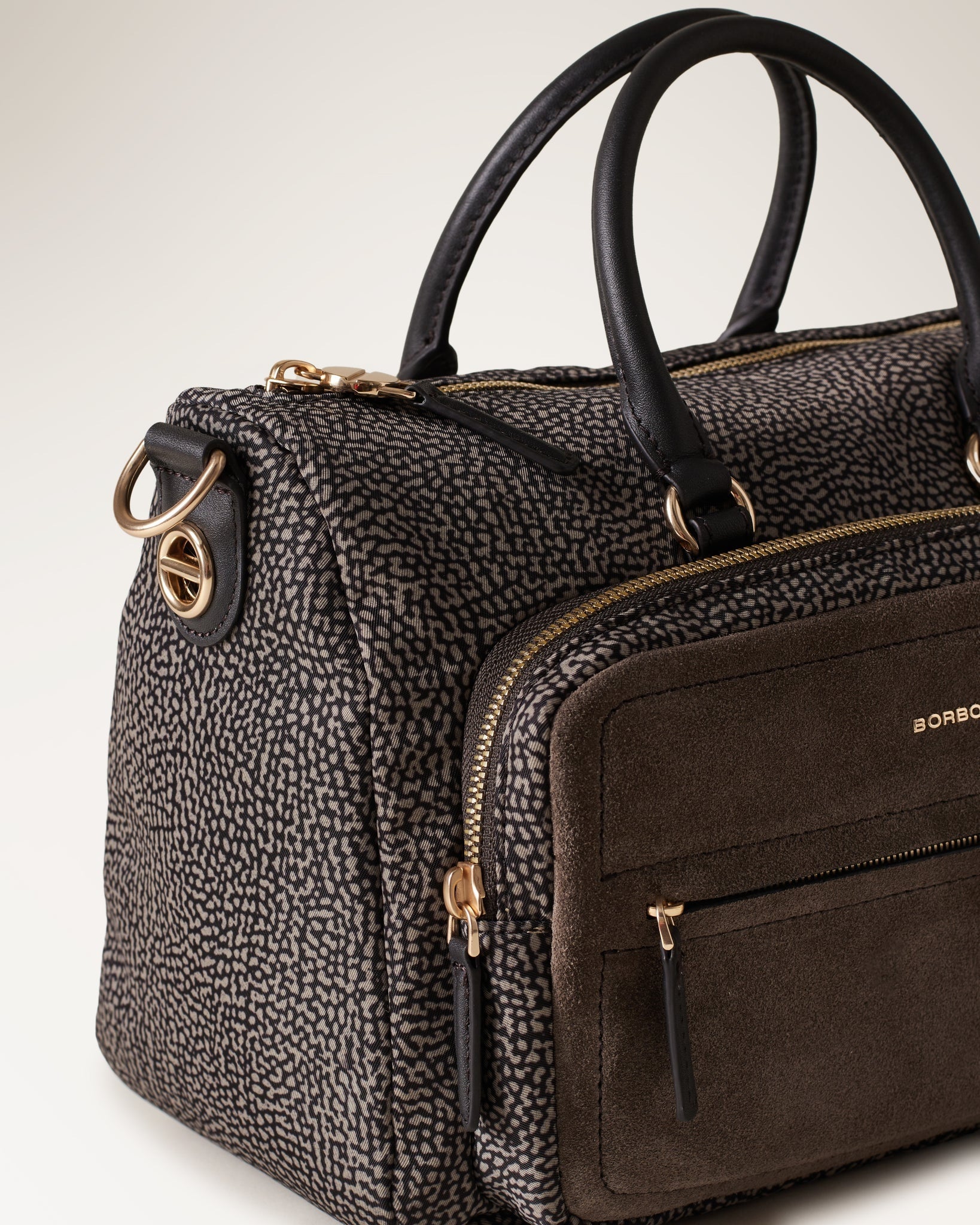 Borsa a mano in nylon e pelle Borbonese