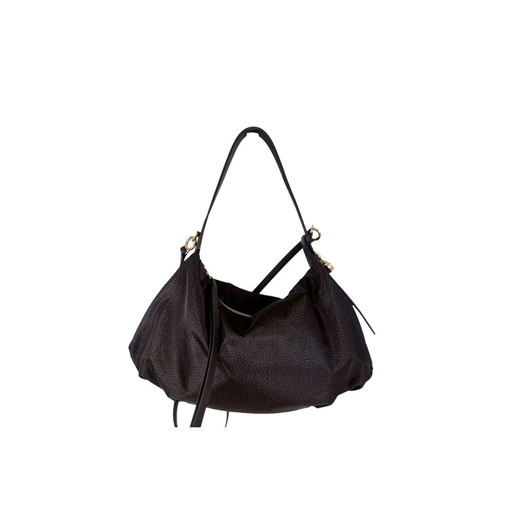Borbonese Medium Prive Hobo bag in fabric with Op print and leather