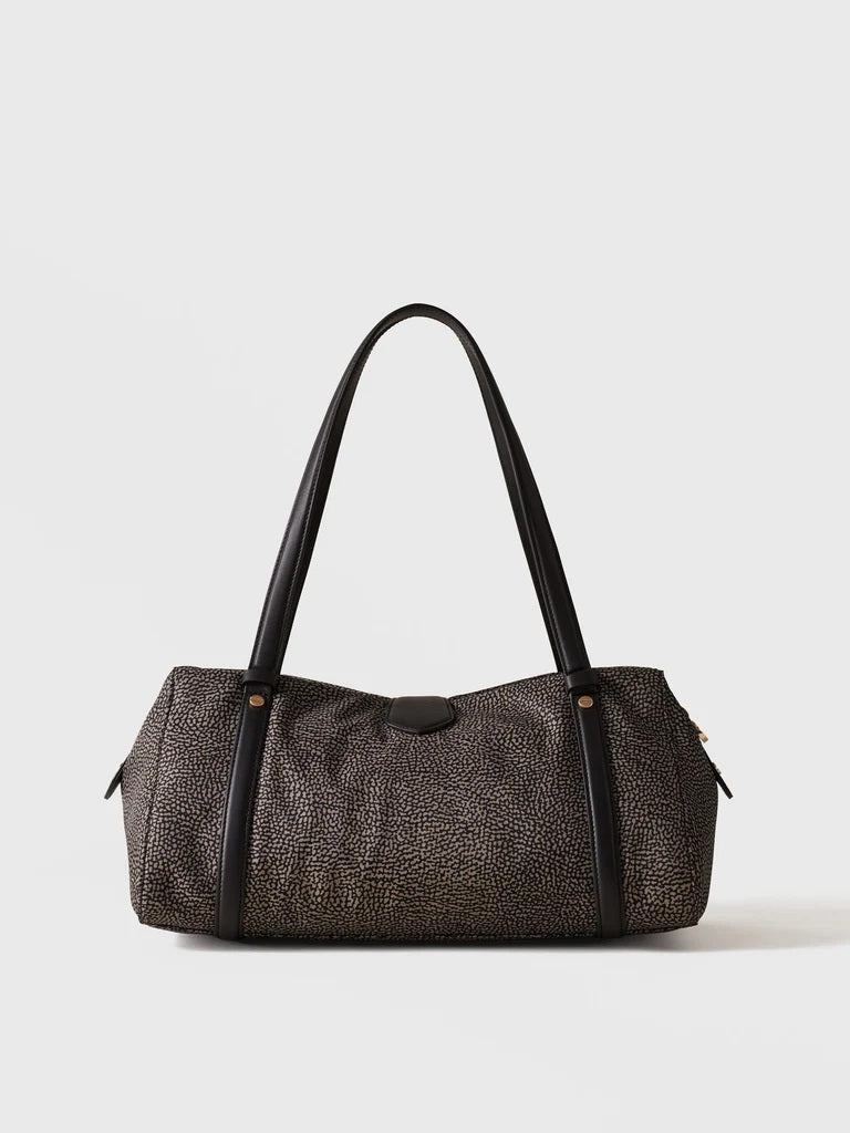Borbonese Poche Medium shoulder bag in recycled Op fabric and leather