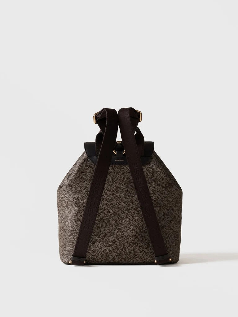 Borbonese Urban backpack in coated Op canvas and leather
