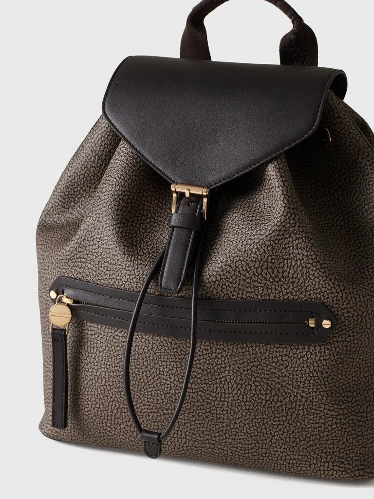 Borbonese Urban backpack in coated Op canvas and leather