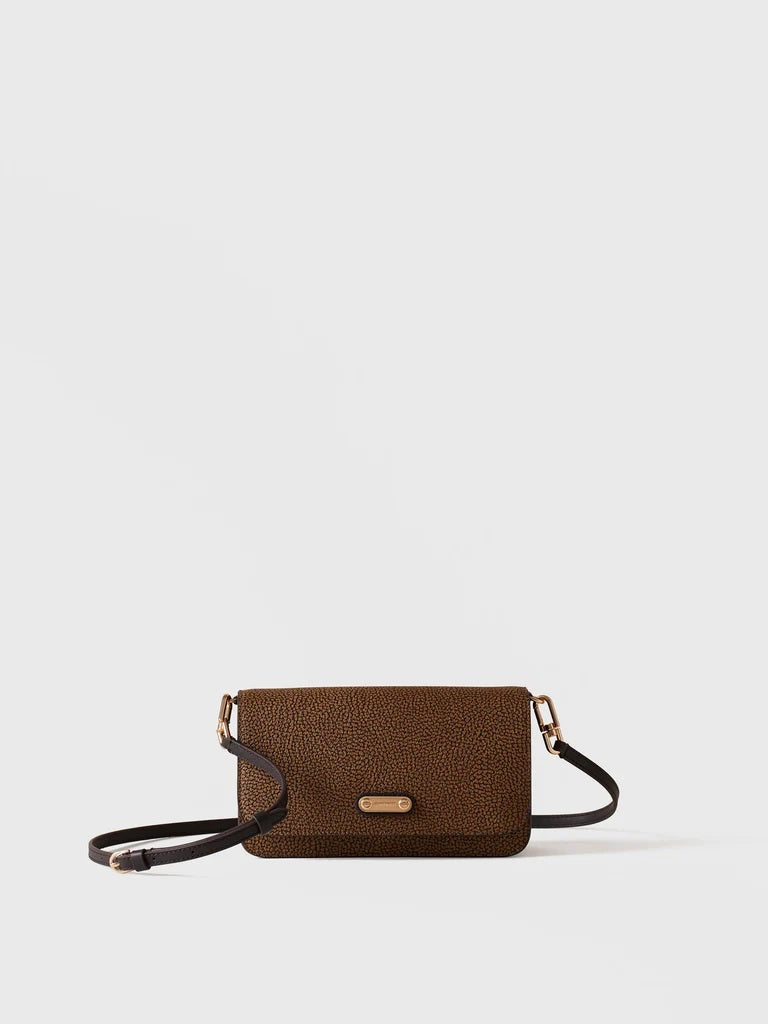Borbonese Urban Mini crossbody bag in Op coated canvas and leather