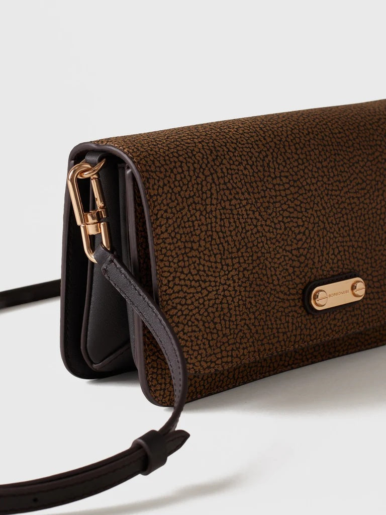Borbonese Urban Mini crossbody bag in Op coated canvas and leather