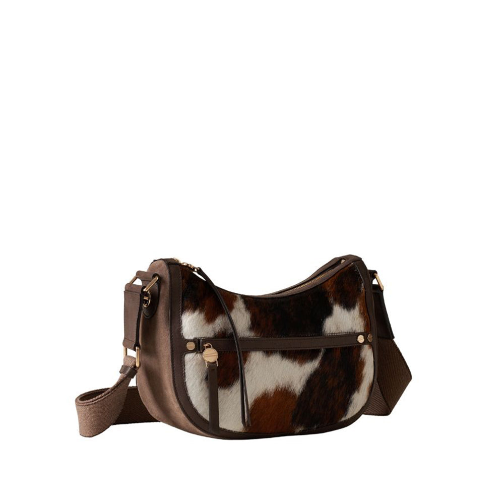 Borsa Luna Bag Small in vitello effetto cavallino con stampa animalier Borbonese