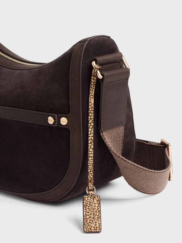 Borbonese Small Luna Bag in suede split leather