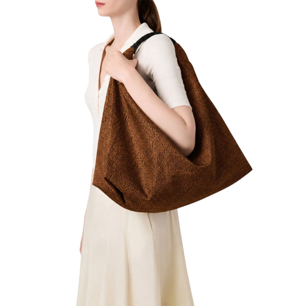 Borsa a spalla Plie Large in tessuto riciclato Op Borbonese