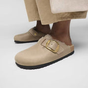 Sabot Boston Big Buckle Shearling in pelle e pelliccia Birkenstock