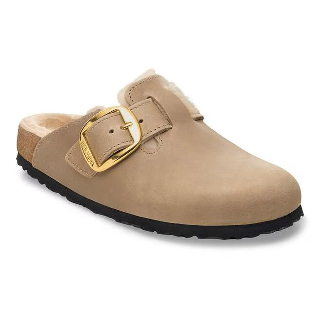 Sabot Boston Big Buckle Shearling in pelle e pelliccia Birkenstock