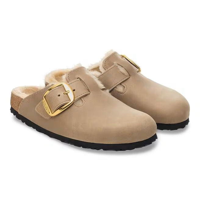 Sabot Boston Big Buckle Shearling in pelle e pelliccia Birkenstock