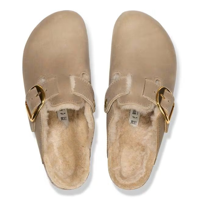 Sabot Boston Big Buckle Shearling in pelle e pelliccia Birkenstock