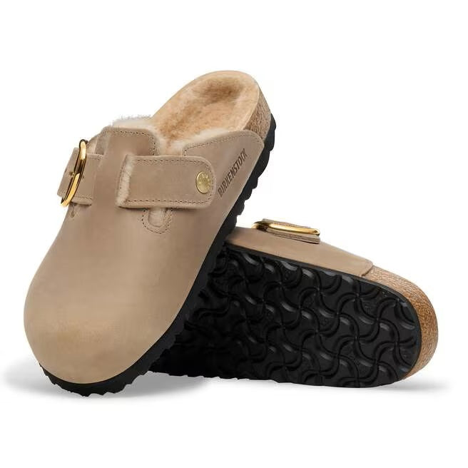 Sabot Boston Big Buckle Shearling in pelle e pelliccia Birkenstock