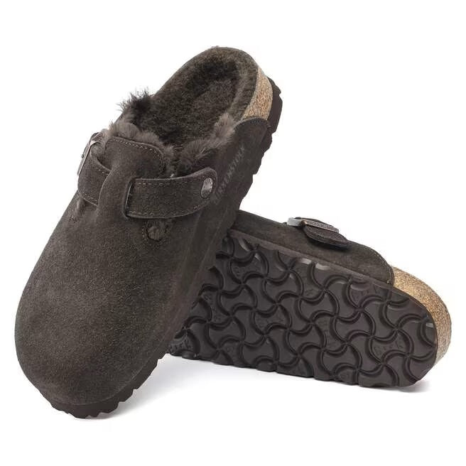 Sabot Boston Shearling in pelle e pelliccia Birkenstock