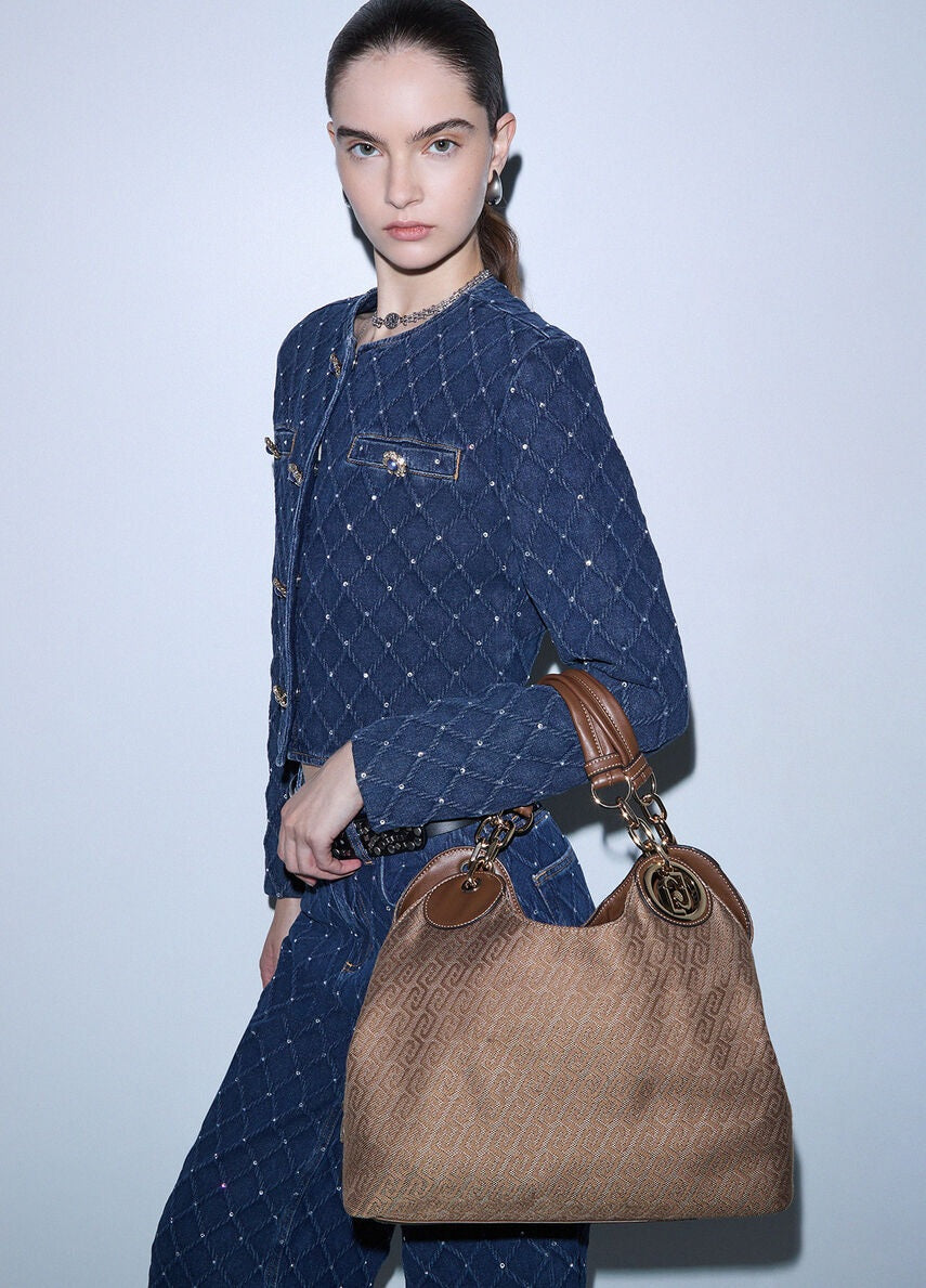 Borsa M Satchel in tessuto monogram jacquard Liu Jo