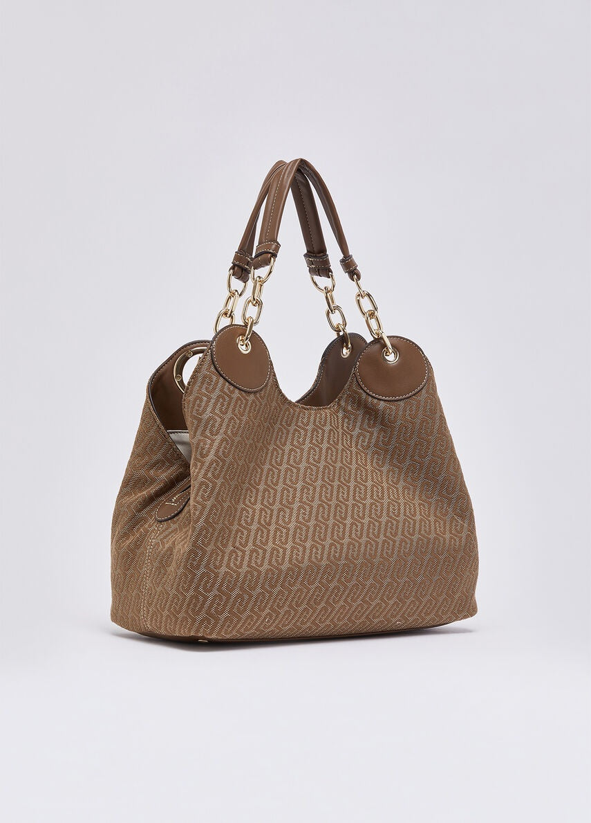 Borsa M Satchel in tessuto monogram jacquard Liu Jo