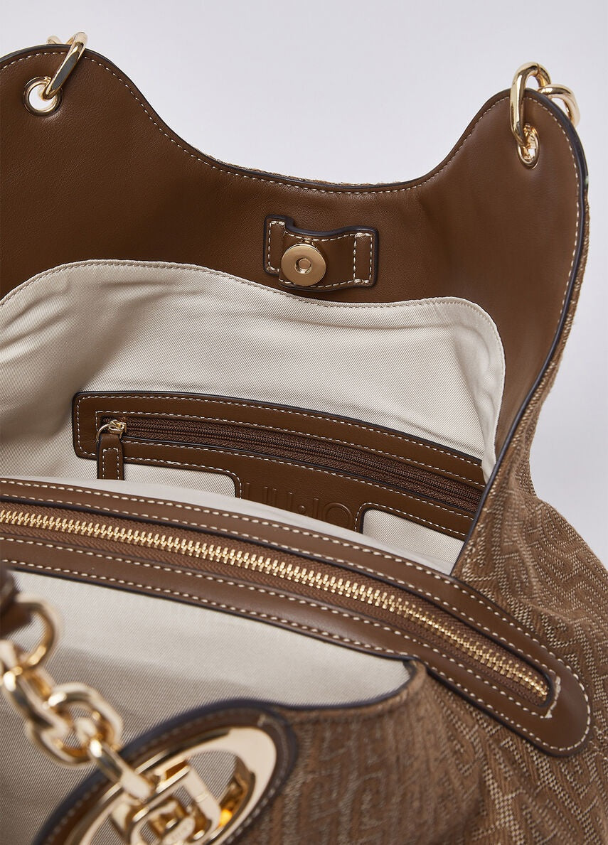 Borsa M Satchel in tessuto monogram jacquard Liu Jo