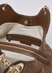 Borsa M Satchel in tessuto monogram jacquard Liu Jo