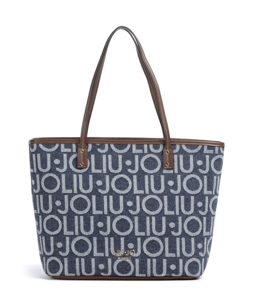 Borsa Tote Evrim M in tela con stampa logo Liu Jo