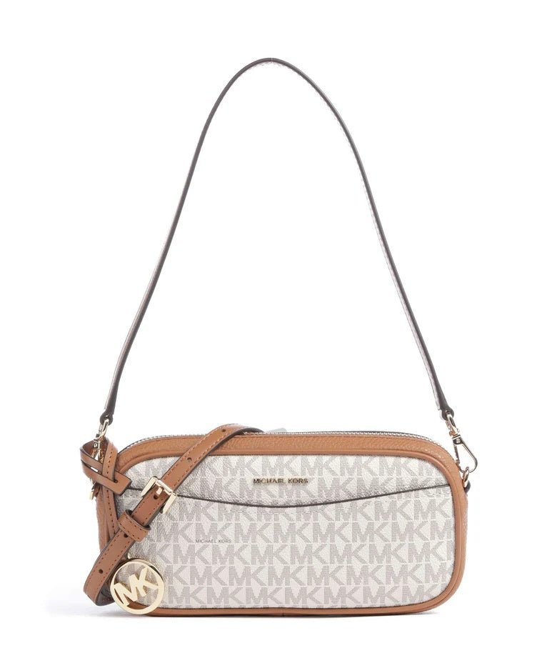 Borsa a spalla May Small in tela con stampa logo Michael Kors