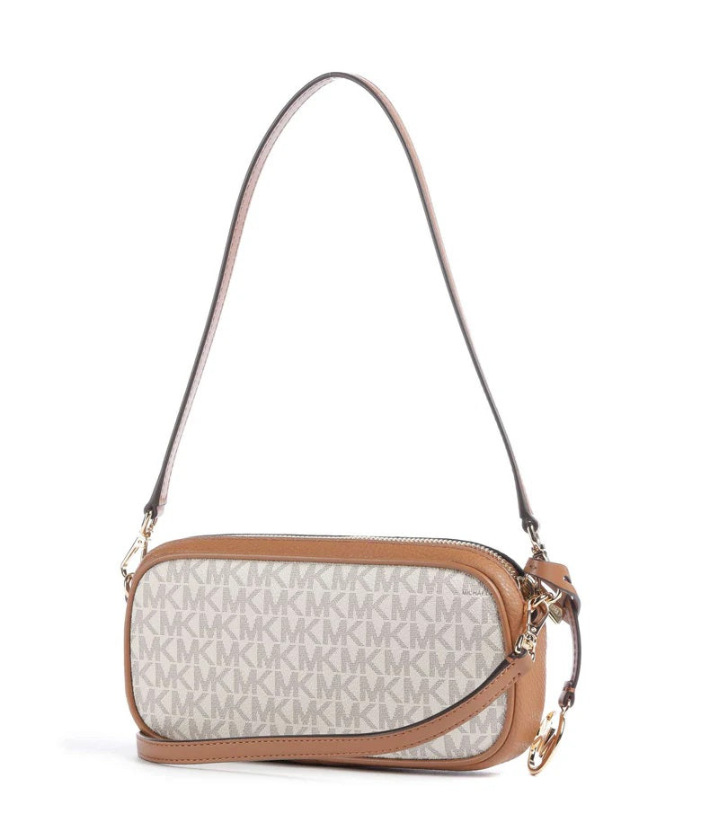 Borsa a spalla May Small in tela con stampa logo Michael Kors