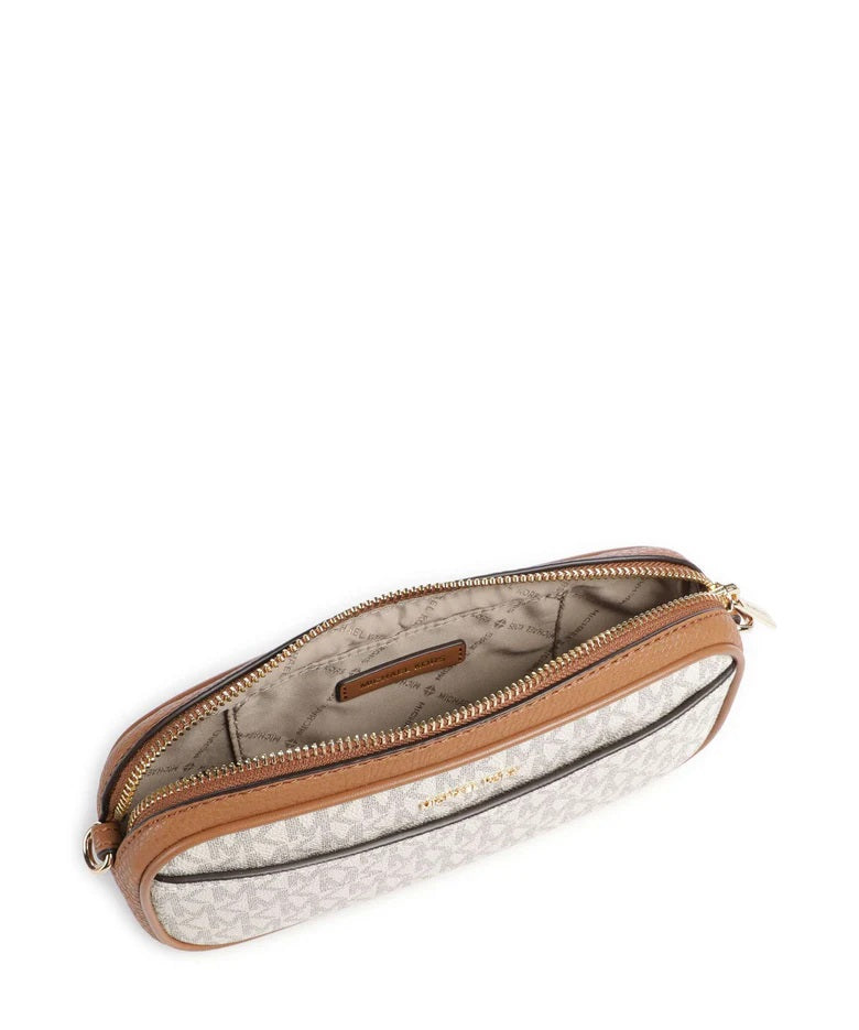 Borsa a spalla May Small in tela con stampa logo Michael Kors