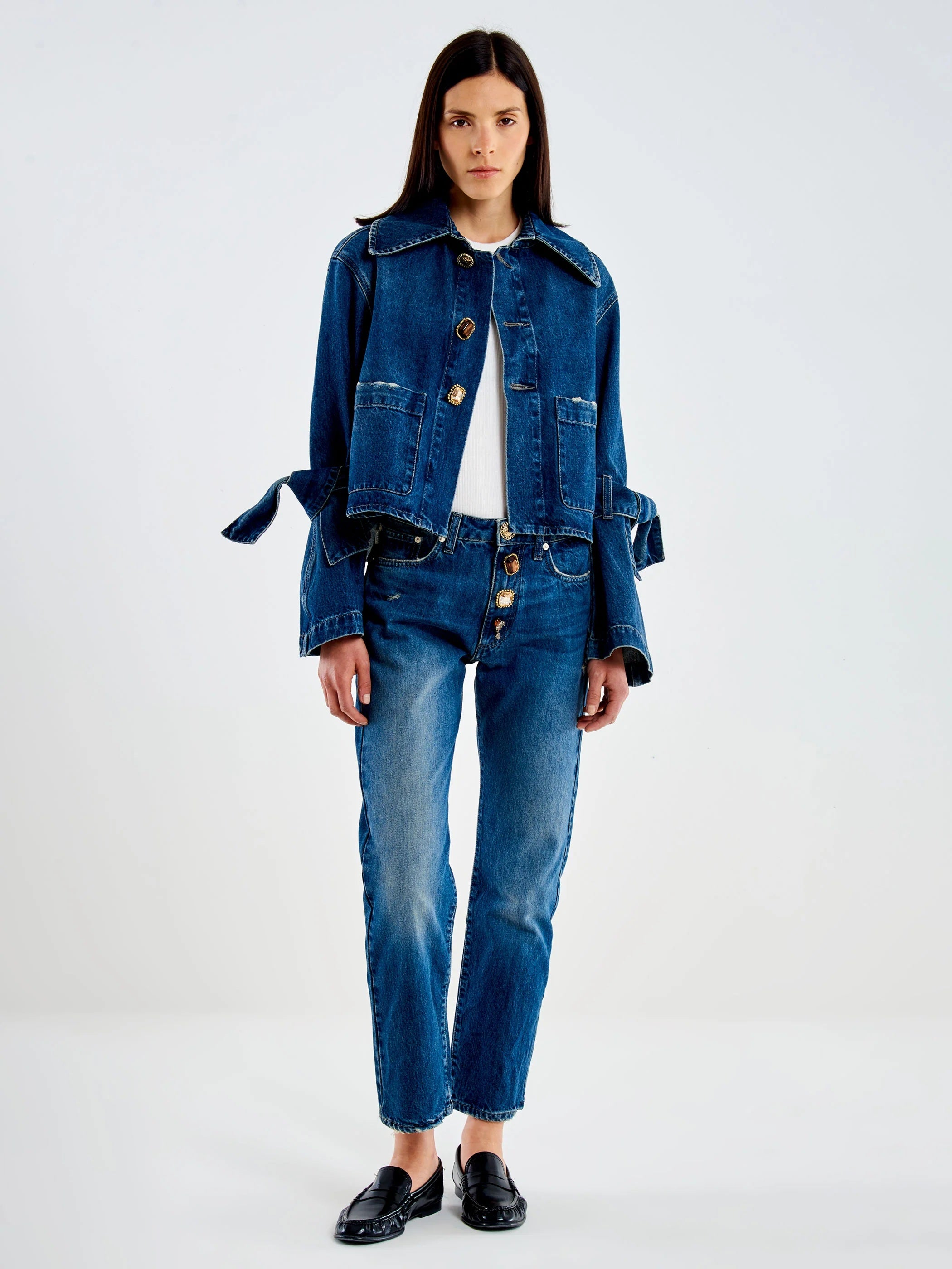 Vicolo denim jacket with jeweled buttons