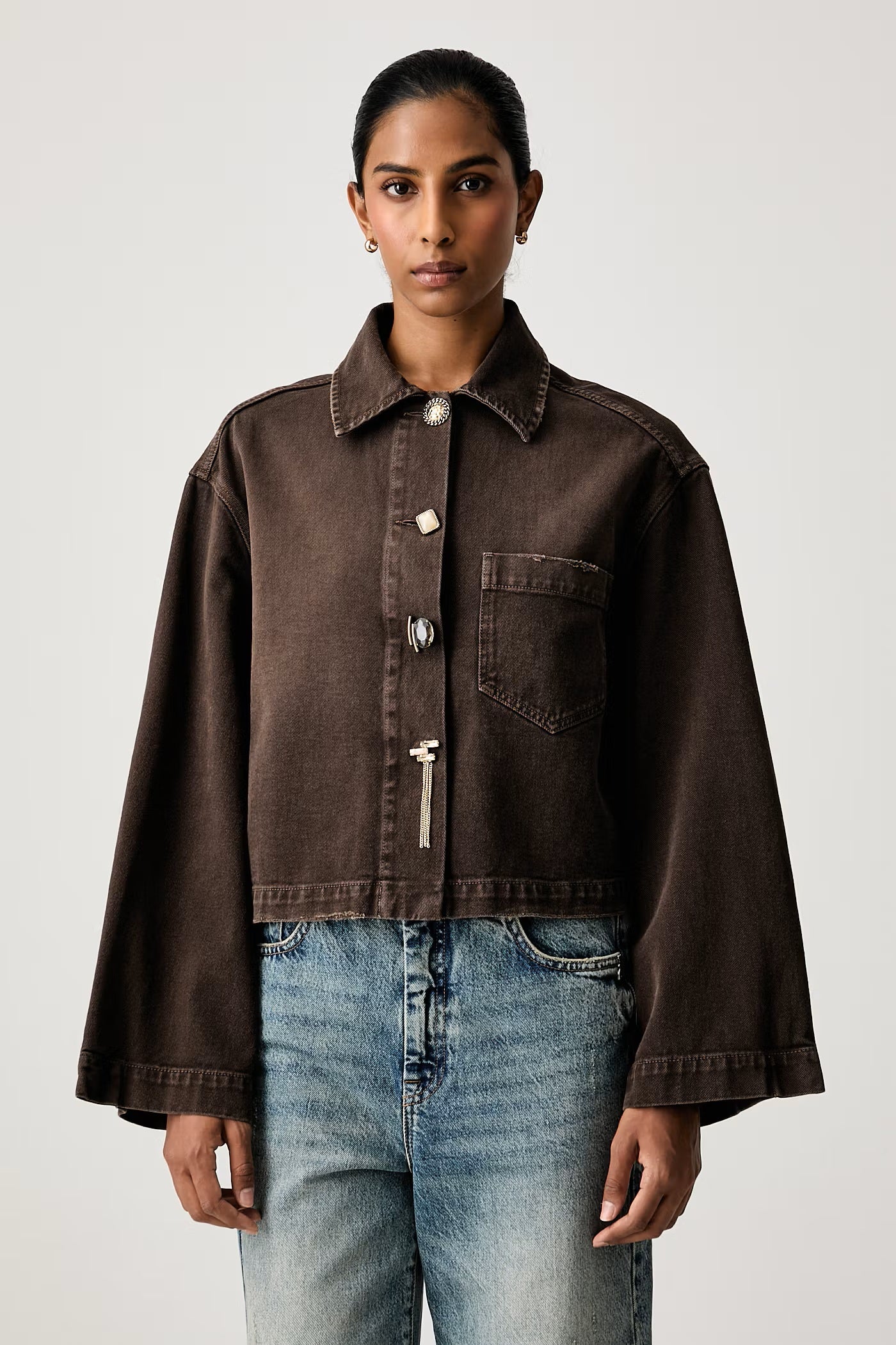 Denim-Overshirt mit Schmuckknöpfen Vicolo