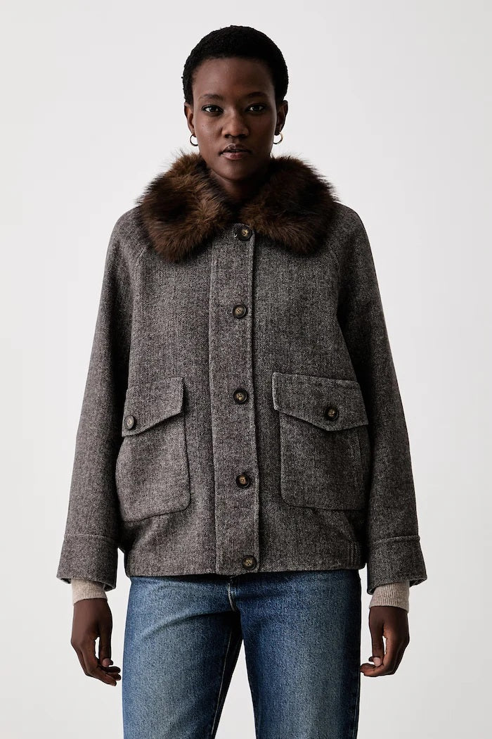 Vicolo Fur-Embroidered Coat Jacket