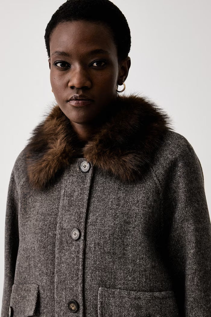 Vicolo Fur-Embroidered Coat Jacket