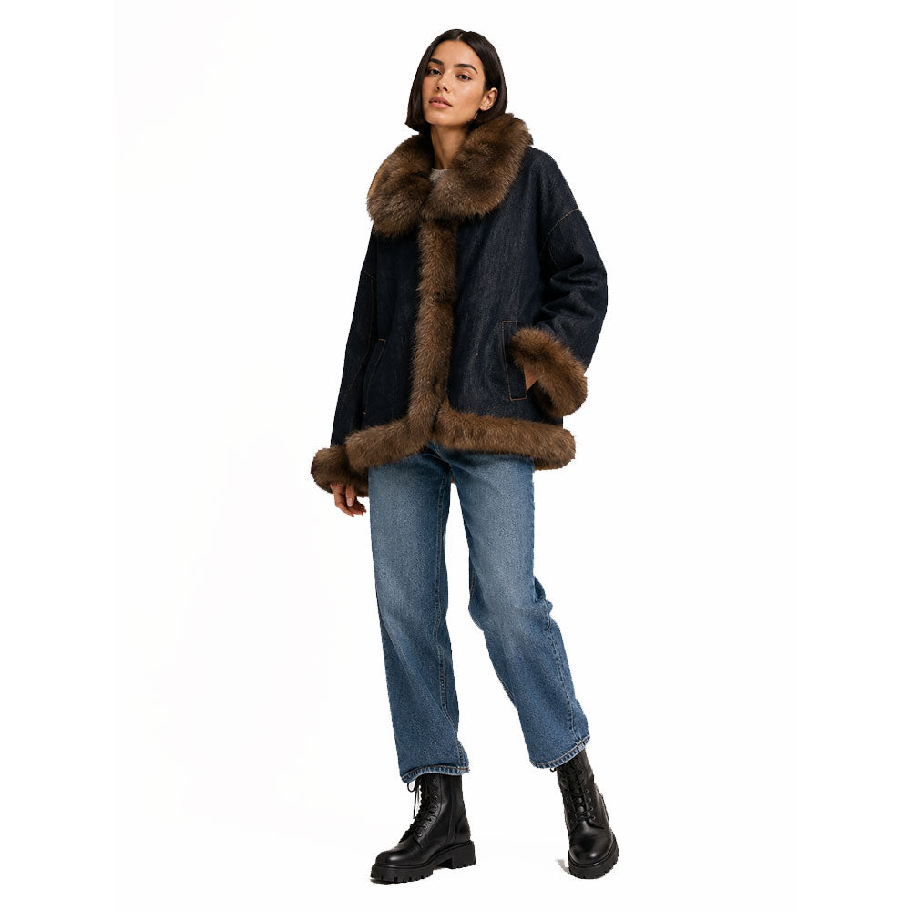 Giubbotto in denim con pelliccia Vicolo