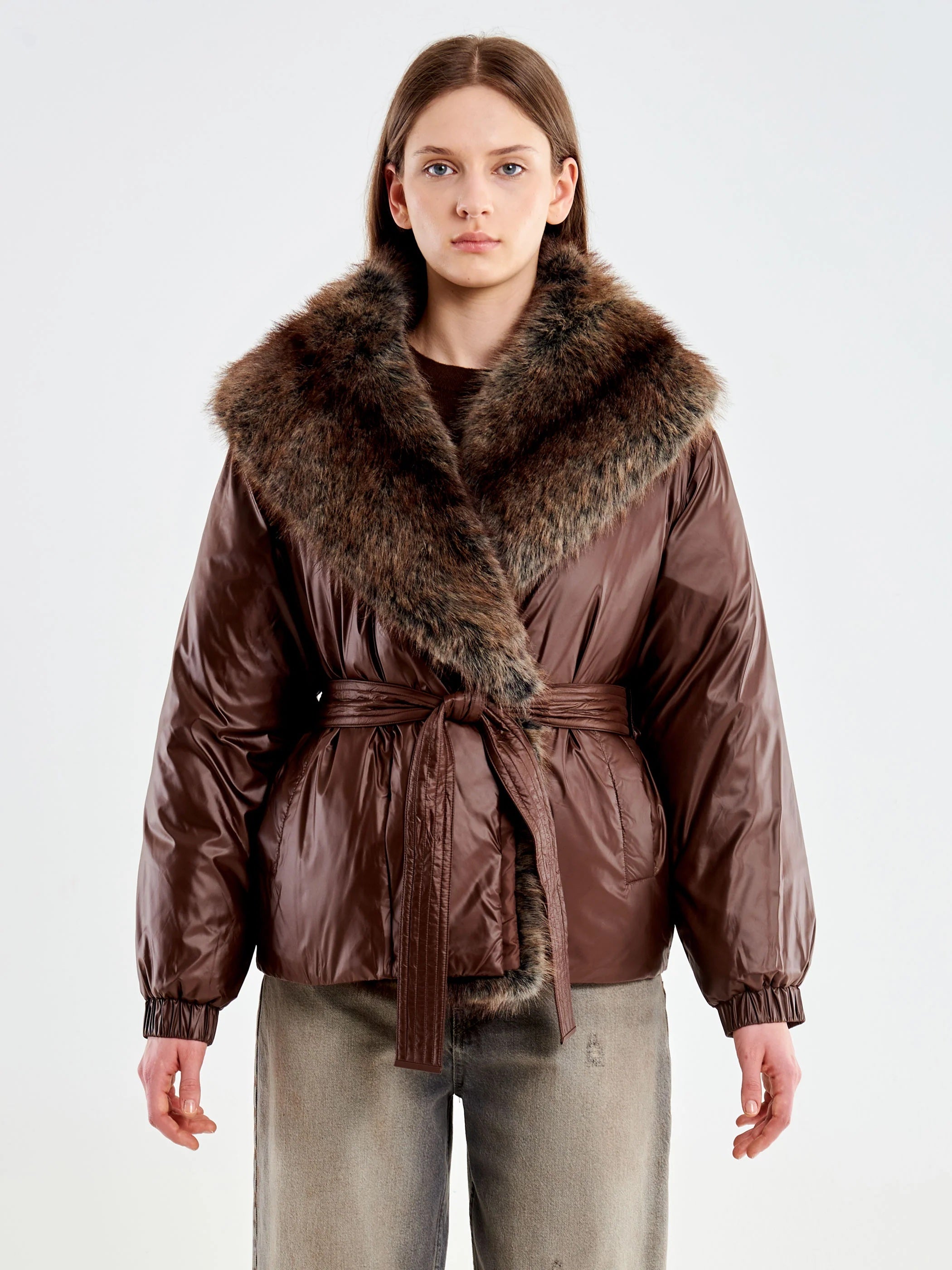 Vicolo down jacket with fur collar