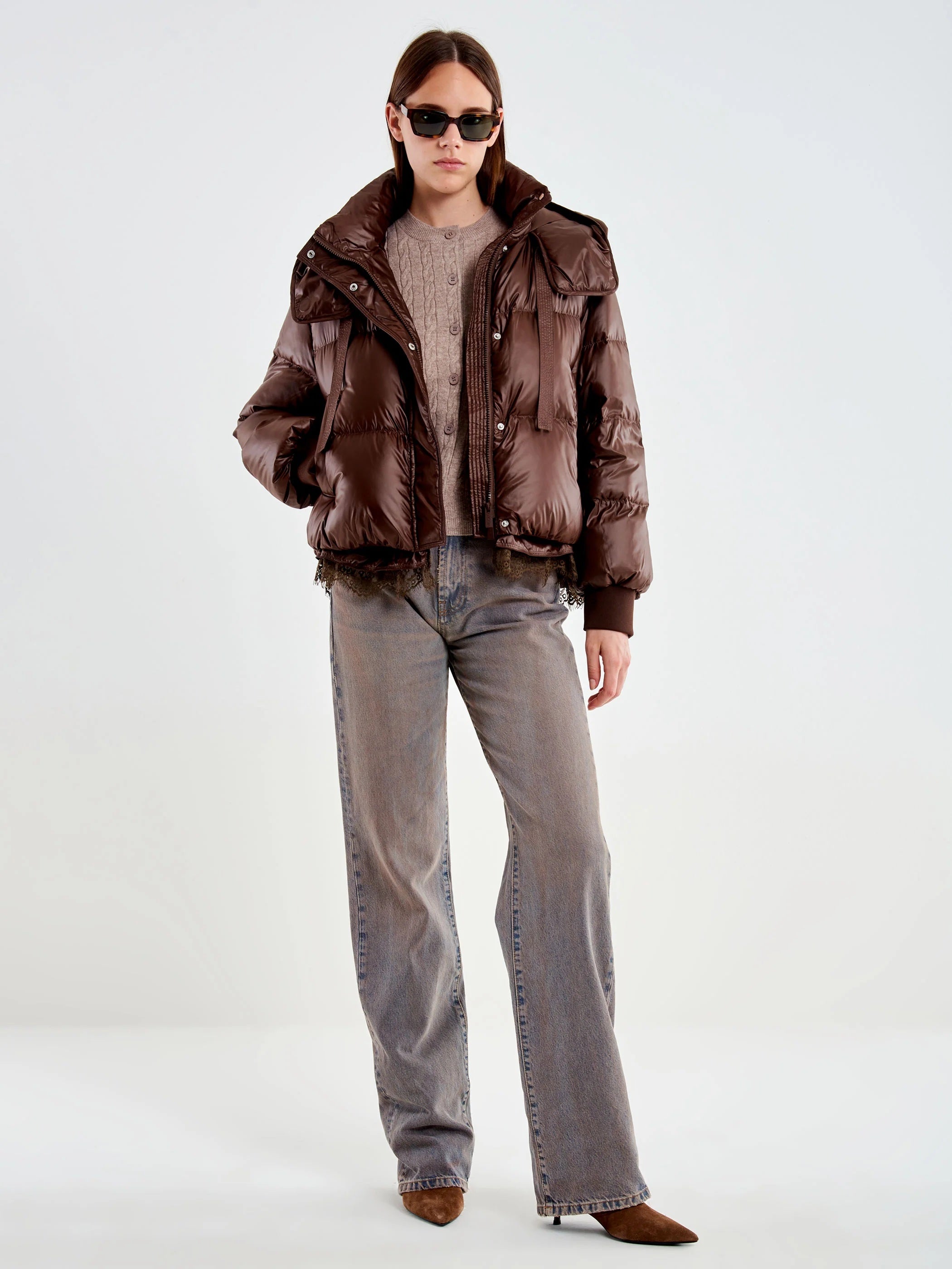 Vicolo short down jacket with lace