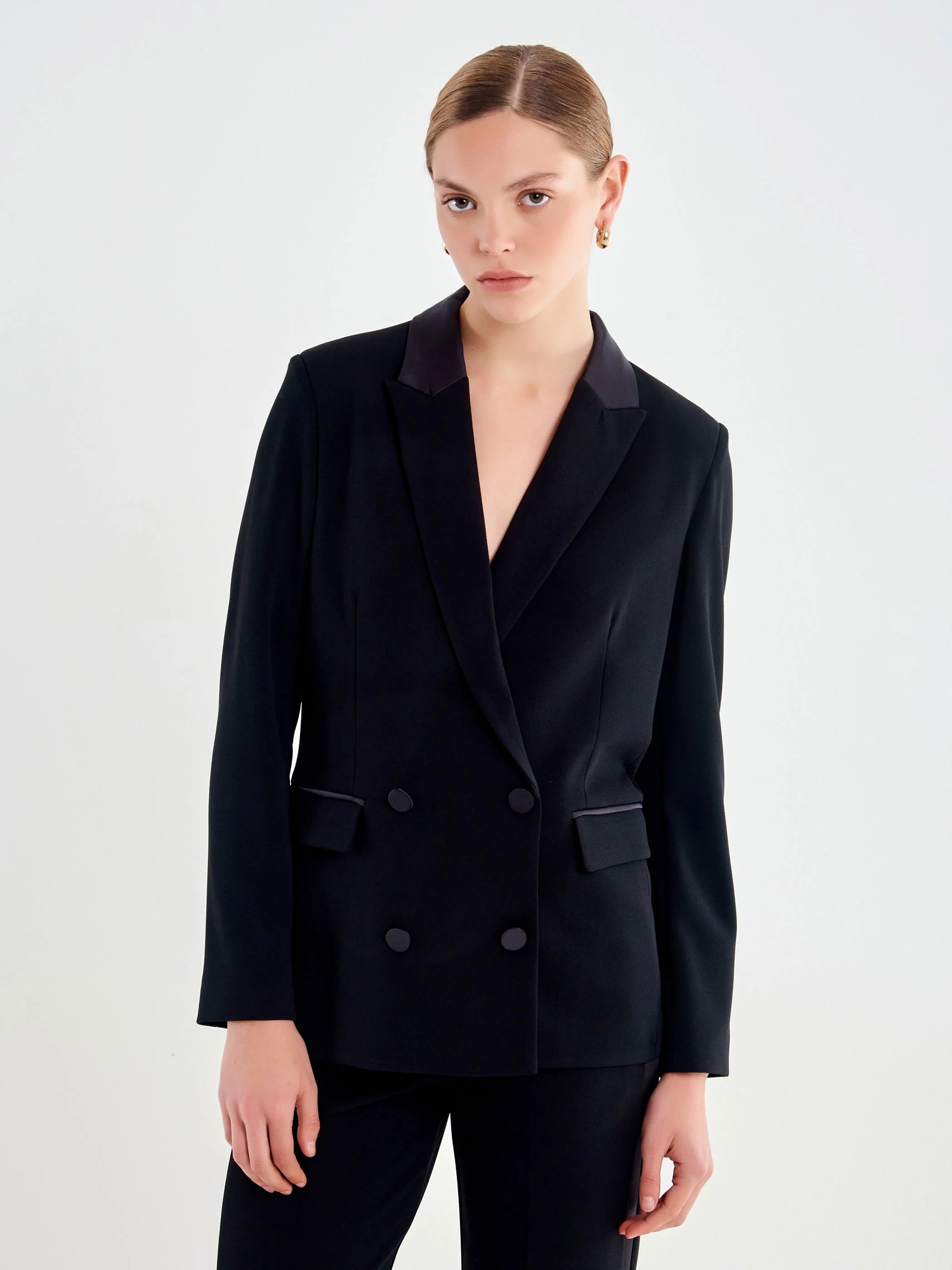 Blazer doppiopetto dettagli in raso Vicolo