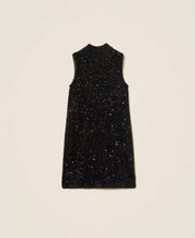 Short mock-neck knit dress with Twinset embroidery